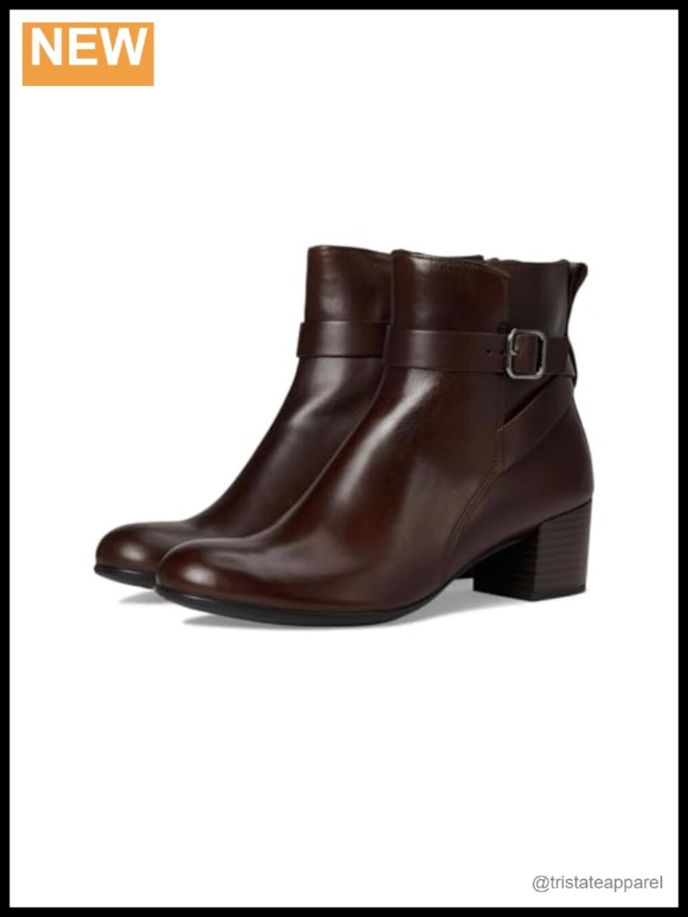 ECCO Leather Ankle Bootie Block Heel Zip Closure